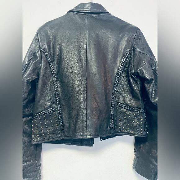 VINTAGE UNIK 100% Genuine Leather Motorcycle Heavy Jacket with Studded Detail - Picture 8 of 10